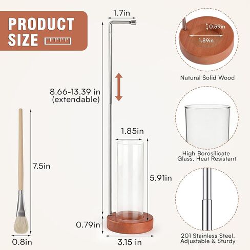 EMETE Wooden Incense Holder with Glass Ash Catcher, Retractable Vertical Incense Burner for Yoga Spa Room Decor, Mess-Free Ash Collector for Meditation, Home Office Decor in Saudi Arabia