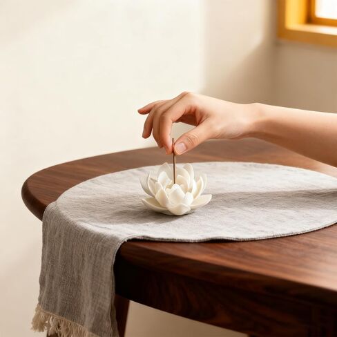 Incense Holder White Lotus Design Ceramic,1.77in Incense Holder for Sticks Zen Desk Altar Decor in Kuwait