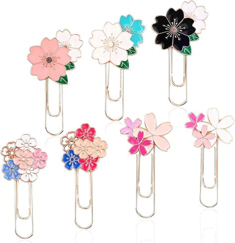 7 Pcs Cherry Blossom Cute Paper Clips, Pretty Book Decorative Paper Clips, Exquisite Rose Gold Metal Paper Clip with Unique Cherry Blossom Patterns for Bookmark Clamp Desk Stationery Accessories in Saudi Arabia