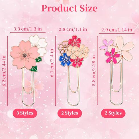 7 Pcs Cherry Blossom Cute Paper Clips, Pretty Book Decorative Paper Clips, Exquisite Rose Gold Metal Paper Clip with Unique Cherry Blossom Patterns for Bookmark Clamp Desk Stationery Accessories in Saudi Arabia