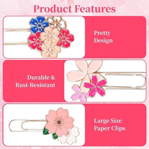 7 Pcs Cherry Blossom Cute Paper Clips, Pretty Book Decorative Paper Clips, Exquisite Rose Gold Metal Paper Clip with Unique Cherry Blossom Patterns for Bookmark Clamp Desk Stationery Accessories in Saudi Arabia