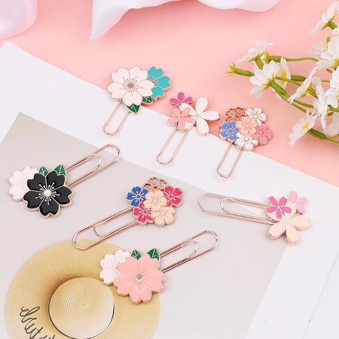 7 Pcs Cherry Blossom Cute Paper Clips, Pretty Book Decorative Paper Clips, Exquisite Rose Gold Metal Paper Clip with Unique Cherry Blossom Patterns for Bookmark Clamp Desk Stationery Accessories in Saudi Arabia