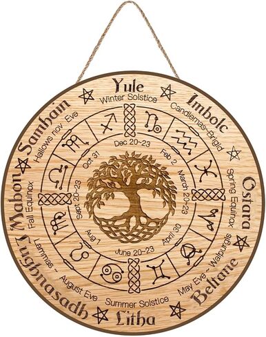 Aowotu Wheel Of The Year Wood Sign 12", Sabbats Pagan Witch Sign, Wiccan Holidays, Wicca Calendar, Yule Altar, Celestial Sign, Vintage Handmade Christmas Sign, Christmas Decor (type3) in Saudi Arabia