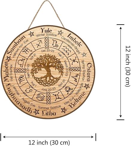 Aowotu Wheel Of The Year Wood Sign 12", Sabbats Pagan Witch Sign, Wiccan Holidays, Wicca Calendar, Yule Altar, Celestial Sign, Vintage Handmade Christmas Sign, Christmas Decor (type3) in Saudi Arabia