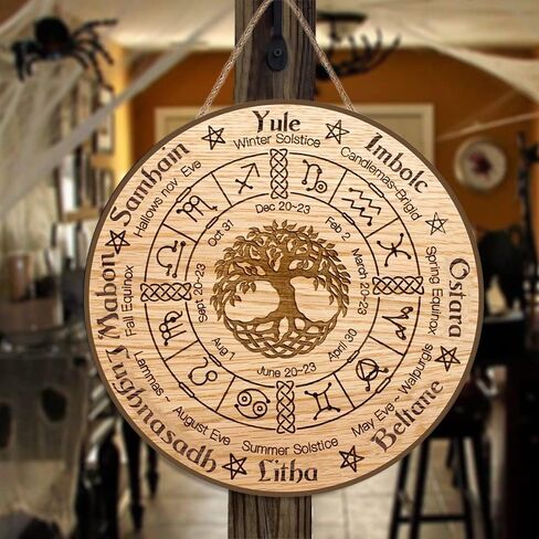 Aowotu Wheel Of The Year Wood Sign 12", Sabbats Pagan Witch Sign, Wiccan Holidays, Wicca Calendar, Yule Altar, Celestial Sign, Vintage Handmade Christmas Sign, Christmas Decor (type3) in Saudi Arabia