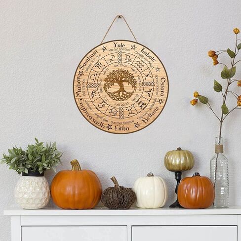 Aowotu Wheel Of The Year Wood Sign 12", Sabbats Pagan Witch Sign, Wiccan Holidays, Wicca Calendar, Yule Altar, Celestial Sign, Vintage Handmade Christmas Sign, Christmas Decor (type3) in Saudi Arabia