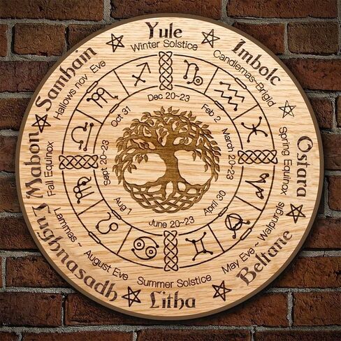 Aowotu Wheel Of The Year Wood Sign 12", Sabbats Pagan Witch Sign, Wiccan Holidays, Wicca Calendar, Yule Altar, Celestial Sign, Vintage Handmade Christmas Sign, Christmas Decor (type3) in Saudi Arabia