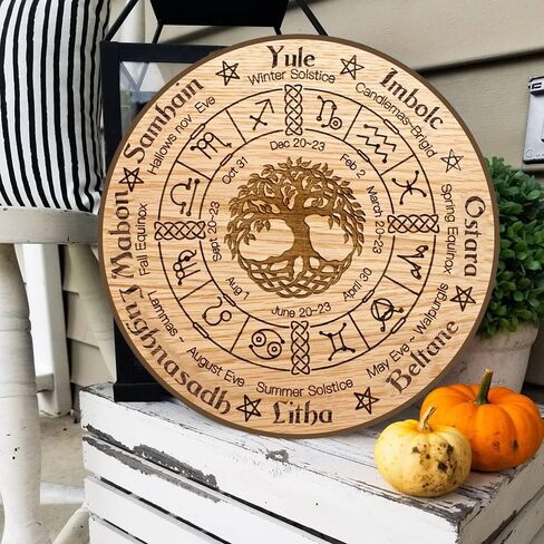 Aowotu Wheel Of The Year Wood Sign 12", Sabbats Pagan Witch Sign, Wiccan Holidays, Wicca Calendar, Yule Altar, Celestial Sign, Vintage Handmade Christmas Sign, Christmas Decor (type3) in Saudi Arabia