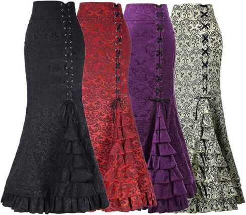 Women's Steampunk Skirt Victorian Long Side Lace up Ruffle High Waist Mermaid Renaissance Vintage Dress Maxi Skirt in Saudi Arabia