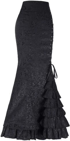 Women's Steampunk Skirt Victorian Long Side Lace up Ruffle High Waist Mermaid Renaissance Vintage Dress Maxi Skirt in Saudi Arabia