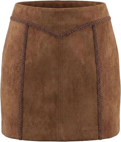 LADYFUL Women's Faux Suede Mini Skirt Stretchy Mid Waist Zipper Back Bodycon Wrap A-Line Skirt in Saudi Arabia