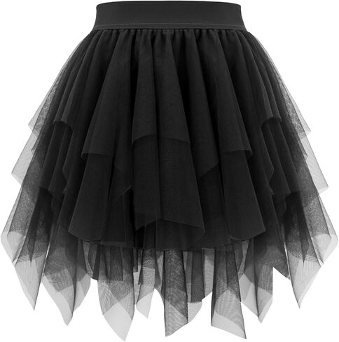 Women Tulle Skirt High Low Layered Puffy A Line Skirt Mini Elastic Waist Petticoat Ballet Fairy Tutu Party Costume in Saudi Arabia