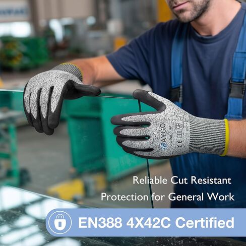 KAYGO Cut Resistant Work Gloves for Men and Women, ANSI A3 Cutting Gloves, Nitrile Micro-Foam Safety Gloves KG21NB, Ideal for Wood Carving, Glass Handling, Construction, Fishing, L, Grey, 2 Pairs in Saudi Arabia