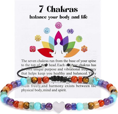 Top Plaza Chakra Bracelets for Women Heart Charm 4mm Natural Healing Gemstone Yoga Meditation Bracelet Handmade Beaded Spiritual Bracelet Adjustable Jewelry Mothers Day Christmas Gifts in Saudi Arabia