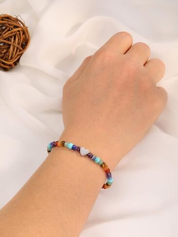 Top Plaza Chakra Bracelets for Women Heart Charm 4mm Natural Healing Gemstone Yoga Meditation Bracelet Handmade Beaded Spiritual Bracelet Adjustable Jewelry Mothers Day Christmas Gifts in Saudi Arabia