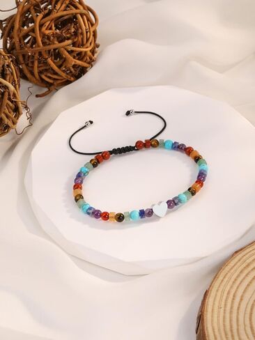 Top Plaza Chakra Bracelets for Women Heart Charm 4mm Natural Healing Gemstone Yoga Meditation Bracelet Handmade Beaded Spiritual Bracelet Adjustable Jewelry Mothers Day Christmas Gifts in Saudi Arabia