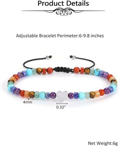 Top Plaza Chakra Bracelets for Women Heart Charm 4mm Natural Healing Gemstone Yoga Meditation Bracelet Handmade Beaded Spiritual Bracelet Adjustable Jewelry Mothers Day Christmas Gifts in Saudi Arabia
