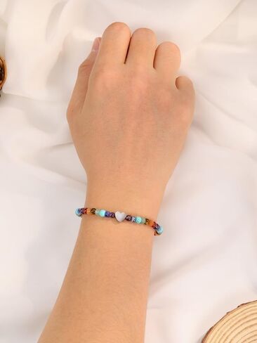 Top Plaza Chakra Bracelets for Women Heart Charm 4mm Natural Healing Gemstone Yoga Meditation Bracelet Handmade Beaded Spiritual Bracelet Adjustable Jewelry Mothers Day Christmas Gifts in Saudi Arabia