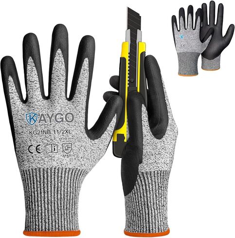 KAYGO Cut Resistant Work Gloves for Men and Women, ANSI A3 Cutting Gloves, Nitrile Micro-Foam Safety Gloves KG21NB, Ideal for Wood Carving, Glass Handling, Construction, Fishing, L, Grey, 2 Pairs in Saudi Arabia