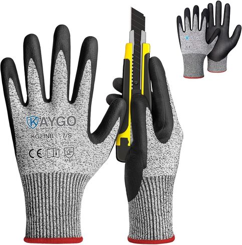 KAYGO Cut Resistant Work Gloves for Men and Women, ANSI A3 Cutting Gloves, Nitrile Micro-Foam Safety Gloves KG21NB, Ideal for Wood Carving, Glass Handling, Construction, Fishing, L, Grey, 2 Pairs in Saudi Arabia
