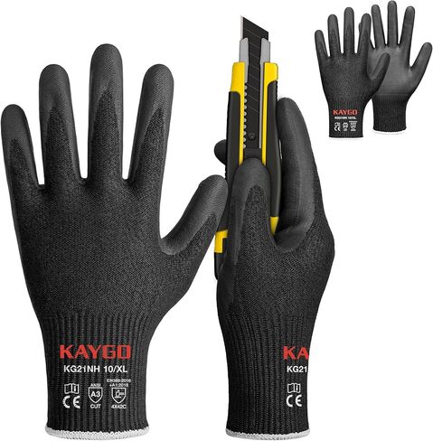 KAYGO Cut Resistant Work Gloves for Men and Women, ANSI A3 Cutting Gloves, Nitrile Micro-Foam Safety Gloves KG21NB, Ideal for Wood Carving, Glass Handling, Construction, Fishing, L, Grey, 2 Pairs in Saudi Arabia