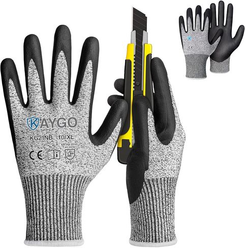 KAYGO Cut Resistant Work Gloves for Men and Women, ANSI A3 Cutting Gloves, Nitrile Micro-Foam Safety Gloves KG21NB, Ideal for Wood Carving, Glass Handling, Construction, Fishing, L, Grey, 2 Pairs in Saudi Arabia