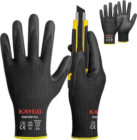 KAYGO Cut Resistant Work Gloves for Men and Women, ANSI A3 Cutting Gloves, Nitrile Micro-Foam Safety Gloves KG21NB, Ideal for Wood Carving, Glass Handling, Construction, Fishing, L, Grey, 2 Pairs in Saudi Arabia