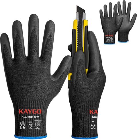KAYGO Cut Resistant Work Gloves for Men and Women, ANSI A3 Cutting Gloves, Nitrile Micro-Foam Safety Gloves KG21NB, Ideal for Wood Carving, Glass Handling, Construction, Fishing, L, Grey, 2 Pairs in Saudi Arabia
