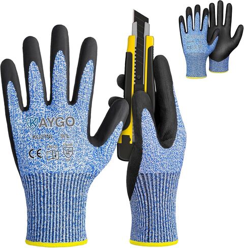 KAYGO Cut Resistant Work Gloves for Men and Women, ANSI A3 Cutting Gloves, Nitrile Micro-Foam Safety Gloves KG21NB, Ideal for Wood Carving, Glass Handling, Construction, Fishing, L, Grey, 2 Pairs in Saudi Arabia