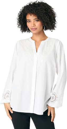 Roaman's Women's Plus Size Lace-Trim Blouse in Saudi Arabia