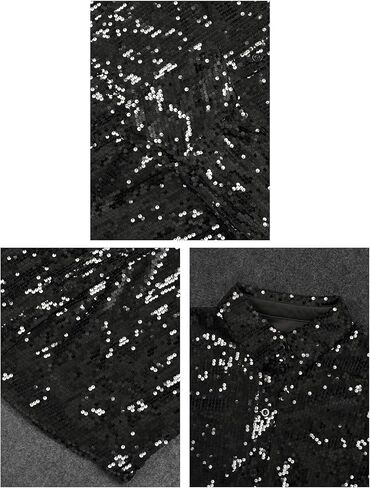 Geulis Womens Sequin Shirt Dresses Sparkly Glitter Button Down Long Sleeve Shirts Tops Blouses Party Club Mini Dress in Saudi Arabia