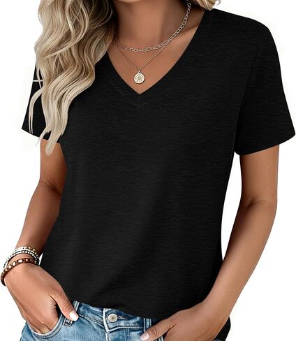 Zeagoo Womens Tops Summer Casual Short Sleeve Tshirts Business Basic Spring V-Neck Shirts Outfits S-3XL in Saudi Arabia