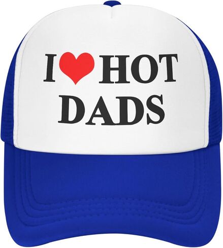 I Love Heart Hot Dads Funny Gag Trucker Hat for Adult Humor Adjustable Mesh Sport Baseball Caps for Women Men Black in Saudi Arabia