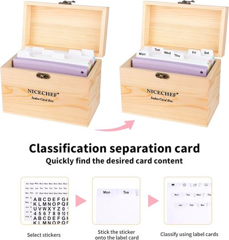 حامل بطاقة مؤشر 4 × 6، صندوق وصفات خشبي مع 300 قطعة منظم بطاقات فلاش، 12 فواصل بيضاء، 6 حلقات معدنية، 2 ملصق، للمكتب، الأعمال، حاملات بطاقات فلاش للمكتب المنزلي in Kuwait