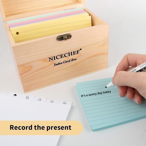 حامل بطاقة مؤشر 4 × 6، صندوق وصفات خشبي مع 300 قطعة منظم بطاقات فلاش، 12 فواصل بيضاء، 6 حلقات معدنية، 2 ملصق، للمكتب، الأعمال، حاملات بطاقات فلاش للمكتب المنزلي in Kuwait