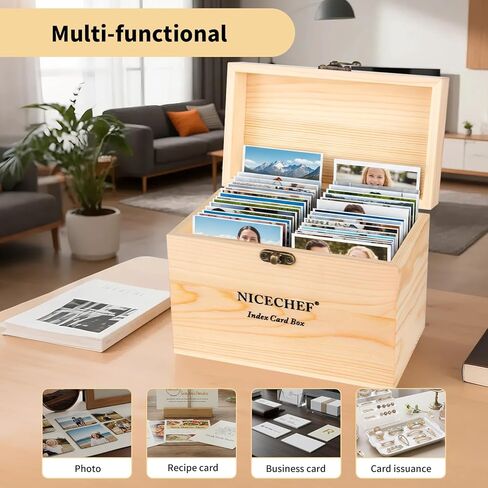 حامل بطاقة مؤشر 4 × 6، صندوق وصفات خشبي مع 300 قطعة منظم بطاقات فلاش، 12 فواصل بيضاء، 6 حلقات معدنية، 2 ملصق، للمكتب، الأعمال، حاملات بطاقات فلاش للمكتب المنزلي in Kuwait
