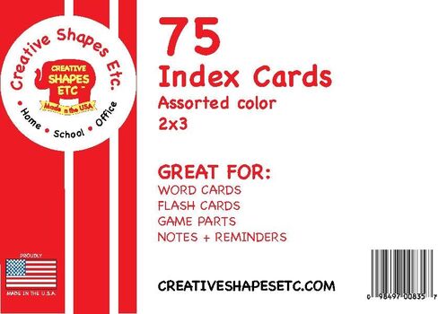 Blank Index Cards - 2" x 3" Assorted Colors, 75 Cards per Pack for School, Flash Cards, Word Cards, Learning, Memory, Notes, Recipe Cards, Game Parts, Home, Office in Saudi Arabia