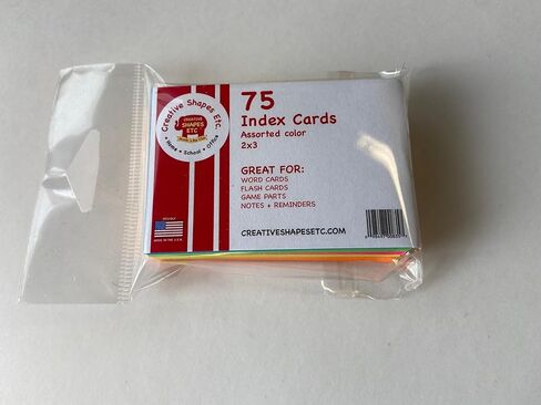 Blank Index Cards - 2" x 3" Assorted Colors, 75 Cards per Pack for School, Flash Cards, Word Cards, Learning, Memory, Notes, Recipe Cards, Game Parts, Home, Office in Saudi Arabia