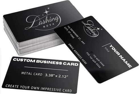 Custom Black Metal Business Cards – Set of 25 Personalized Laser Engraved Aluminum Cards – 3.4"x2.1", 0.2mm Thick, Premium Professional Look in Saudi Arabia