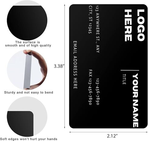 Custom Black Metal Business Cards – Set of 25 Personalized Laser Engraved Aluminum Cards – 3.4"x2.1", 0.2mm Thick, Premium Professional Look in Saudi Arabia
