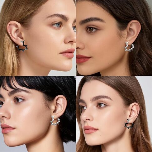 2 Pairs Hoop Spike Heart Earrings, Silver Black Heart Hoop Earrings, Gothic Punk Y2k Earrings, Stainless Steel, Jewelry Gift for Women Men in Saudi Arabia