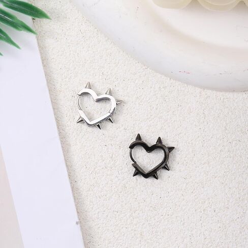 2 Pairs Hoop Spike Heart Earrings, Silver Black Heart Hoop Earrings, Gothic Punk Y2k Earrings, Stainless Steel, Jewelry Gift for Women Men in Saudi Arabia