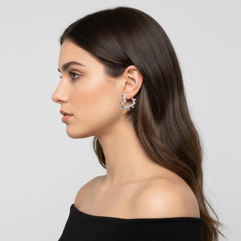 2 Pairs Hoop Spike Heart Earrings, Silver Black Heart Hoop Earrings, Gothic Punk Y2k Earrings, Stainless Steel, Jewelry Gift for Women Men in Saudi Arabia