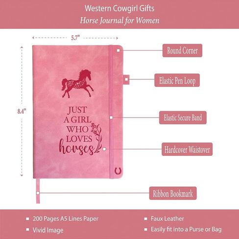 Horse Lover Gifts Women, Just a Girl Who Loves Horses Journal Pink 200 Pages Notebook A5 Lined with Pen and Keychain, Cowgirl Western Gift, Cute Horse Themed Gifts Girl Birthday Christmas in Saudi Arabia