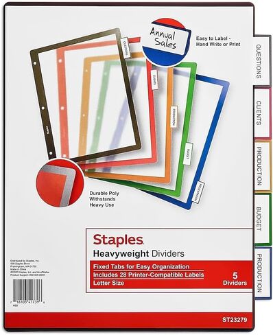 فواصل مجلدة ثابتة من Staples، 8 علامات تبويب، متعددة الألوان، فواصل مؤشرة متينة للمكتب والمدرسة in Kuwait