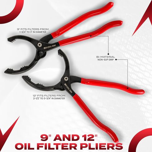 Spinlok 5-Piece Swivel Oil Filter Wrench Set with Stainless Steel Band & Adjustable Oil filter Pliers Cover 2-3/4" to 5-1/4", 9" & 12" with Non-Slip Grip Organized in Sturdy Tool Set & Oil Funnel in Saudi Arabia