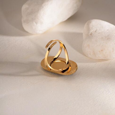 Natural Lapis Lazuli/African Jade Western Chunky Statement Rings, 18K Gold Plated Exaggerated Resizable Rings, 10 * 25MM Cut Gemstone, Stackable Fashion Ring for Women in Saudi Arabia