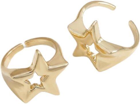 2 حزمة من خواتم النجوم المكتنزة ذات اللون الذهبي للنساء، حلقات إصبع مفتوحة Y2K نجمة، مجوهرات مفصل خماسية قابلة للتعديل لهدايا حفلات الهيب هوب الشرير الرائعة in Kuwait