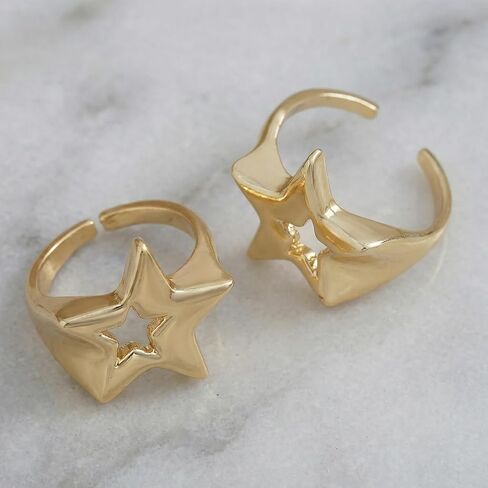 2 حزمة من خواتم النجوم المكتنزة ذات اللون الذهبي للنساء، حلقات إصبع مفتوحة Y2K نجمة، مجوهرات مفصل خماسية قابلة للتعديل لهدايا حفلات الهيب هوب الشرير الرائعة in Kuwait
