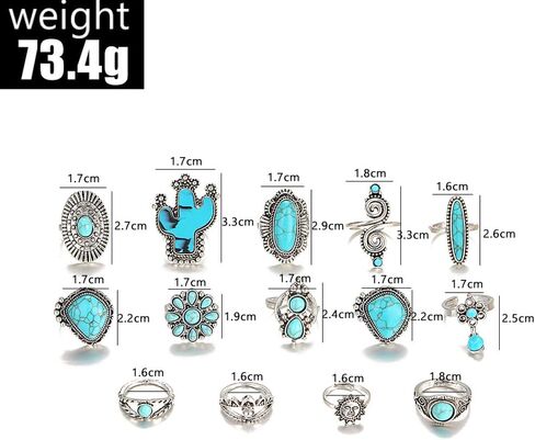 Chunky Turquoise Ring Set for Women Vintage Silver Western Stacked Statement Knuckle Joint Ring Dainty Large Natural Stone Daily Jewelry in Saudi Arabia